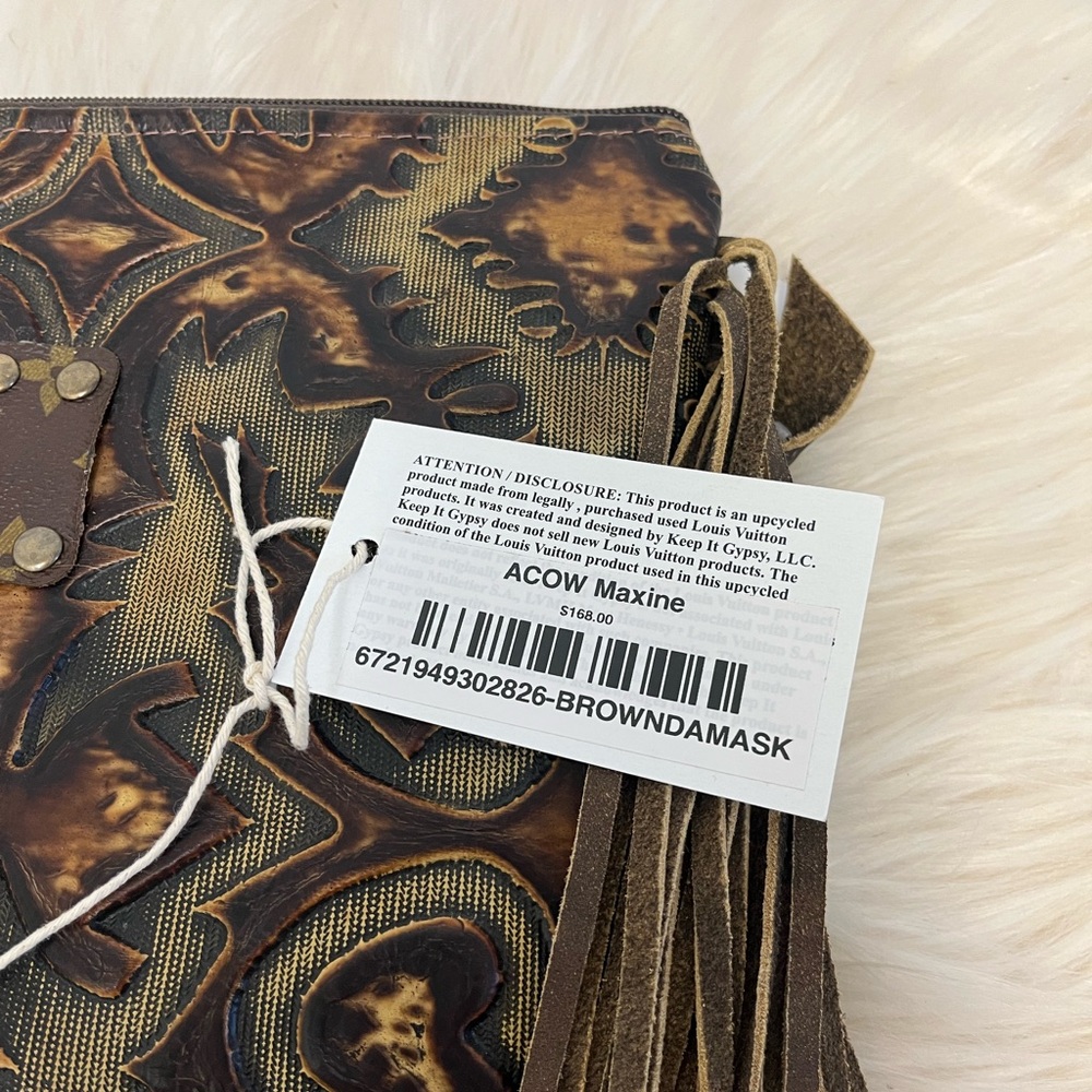 Keep It Gypsy Maxine Upcycled Damask Leather Fringe Bag - Picture 5 of 5